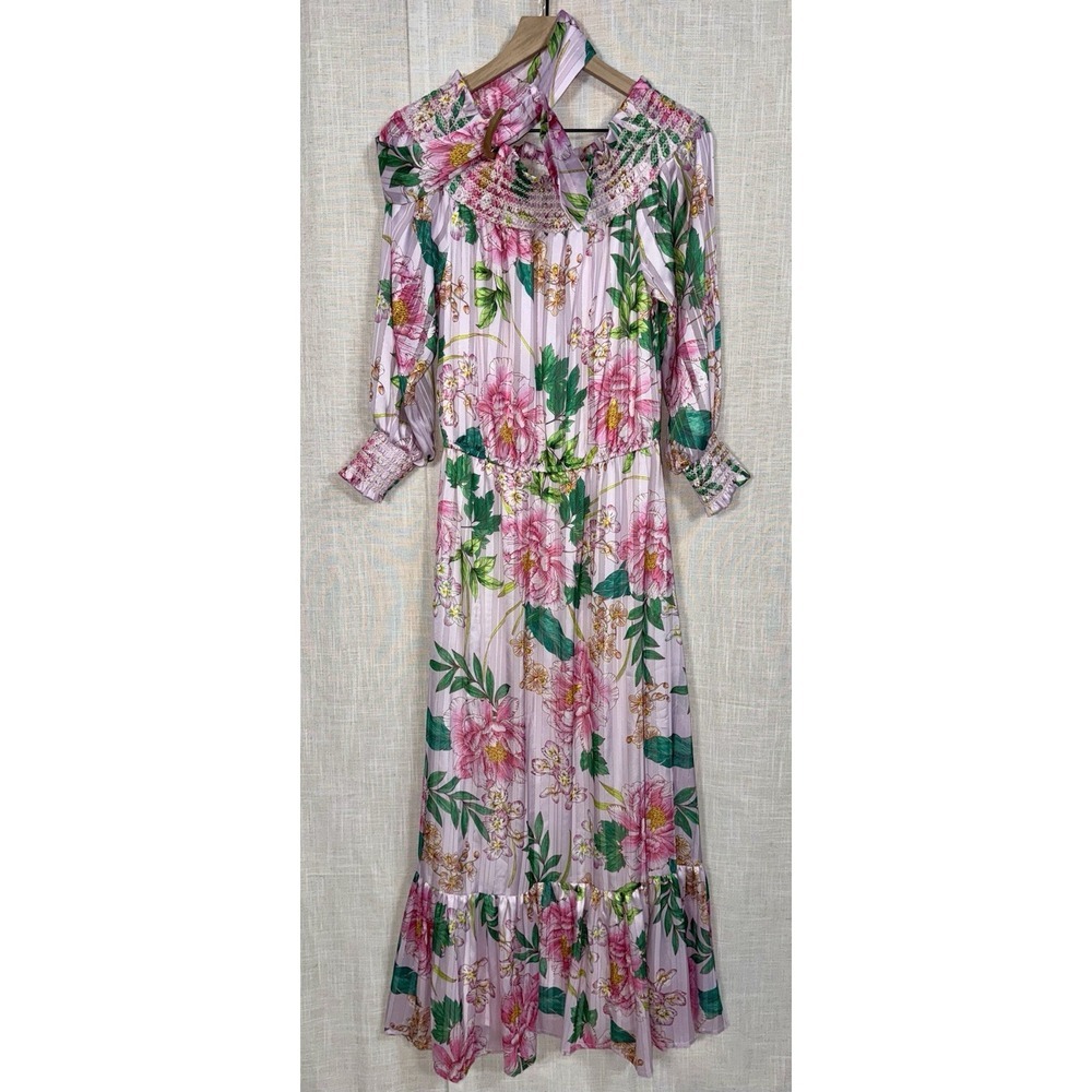 BOSTON PROPER Small Pink Floral Women's‎ Shoulder Peasant Maxi Dress MSRP $199